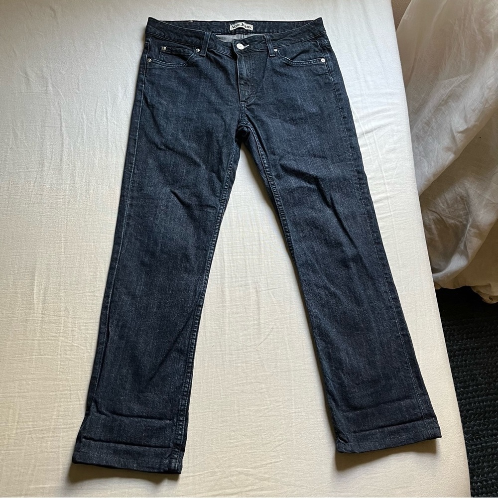 Acne‎ Studios dark blue denim straight leg cropped jeans